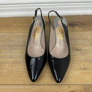 Salvatore Ferragamo kitten heels black patent leather